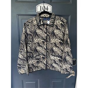 Jane Ashley Cream Black Blue Button Knit Jacket, Size Medium